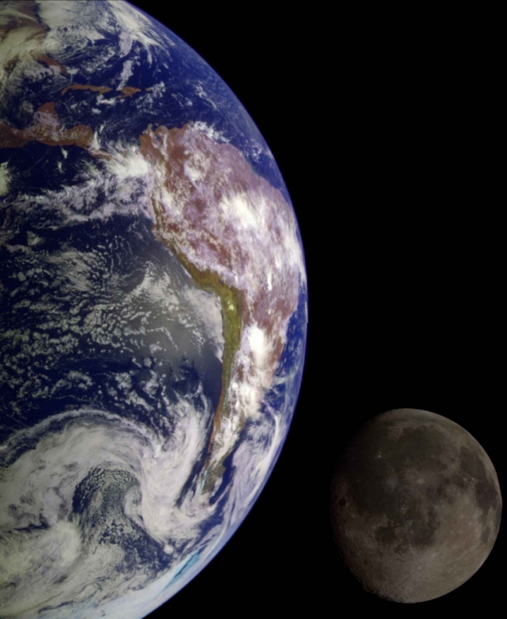 View of Earth/Moon system, Galileo mission, 1992
