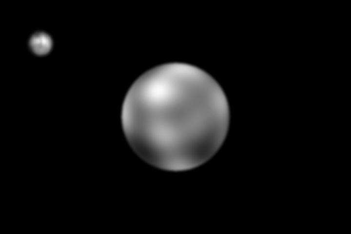 Pluto and Charon, view from Hubble Space Telescope, June/July 1994